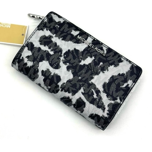 Michael Kors Medium Empire Leopard Logo Snap ZA Wallet Black Multi - Picture 6 of 10